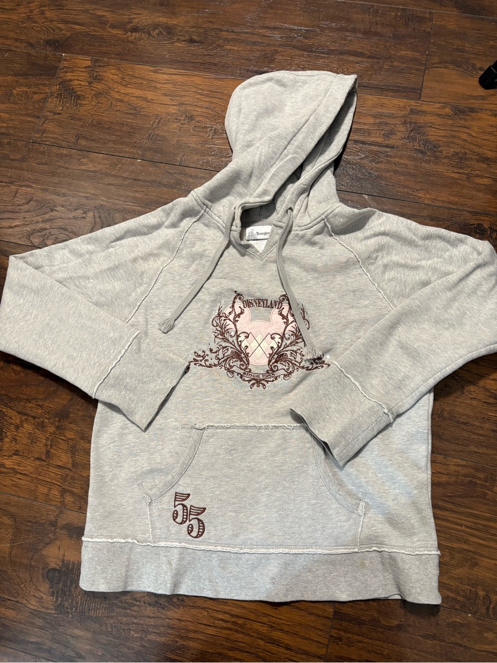 Disney Light Gray Hoodie with Maroon Crest Accents